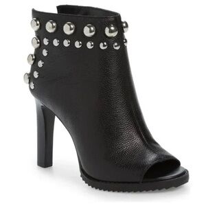 Karl Lagerfeld Paris Bonnie Peep Toe Studded Leather Black Booties Size 7